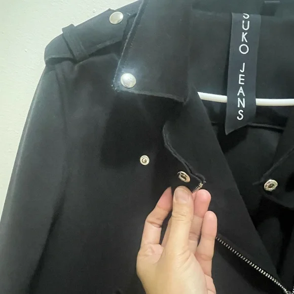 SUKO Jeans Black Moto Jacket Women's Size Large - Picture 8 of 9